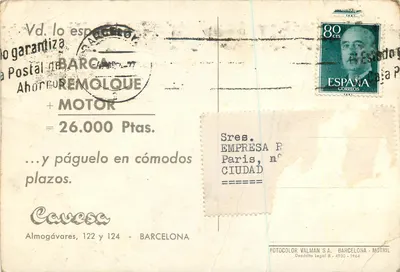 Nowoczesna pocztówka Barcelona Almogaveres — Rewers