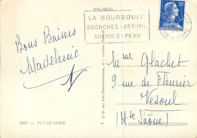 Puy-de-Dôme — Północno-widokowa kartka pocztowa z mapą departamentu — wydawca La Bourboule — Rewers