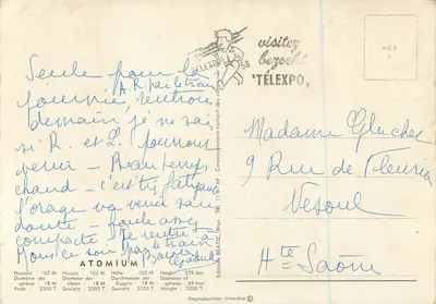 Atomium — Bruxelas — Edições BEATIX, Bruxelas — Verso