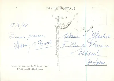 Estátua milagrosa da Nossa Senhora do Alto — Ronchamp (Alta-Saône) — Sté Immatiérière — Verso