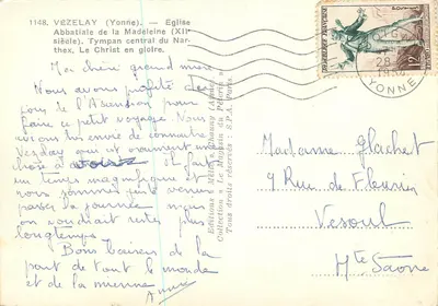 Vézelay (Yonne) — Abbatia la Madeleine, centralny tympan nartheksu. Chrystus w chwale — Wydawnictwo «Métis», Paryż, nr 1148 — Rewers