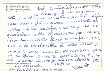 Die Apostolische Mission (Lloveras) — Nonnen von San José de Gerona — Hna. Casilda — Rückseite