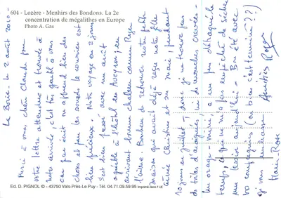 Lozère - Menhirs dos Bondons — 2ª concentração de megalitos da Europa — Foto A. Gas — Verso