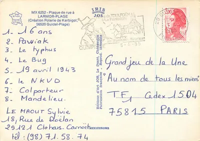 Pointe des Blagueurs — tablica uliczna w Larmor-Plage — wydawnictwo JOS — Rewers