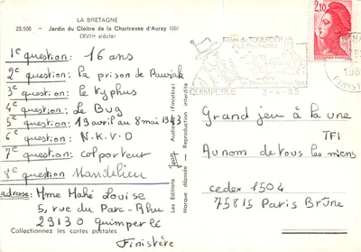 Ogród klasztoru Chartreux w Auray — XVII wiek — Les Éditions Jean, n° 23.506 — Rewers