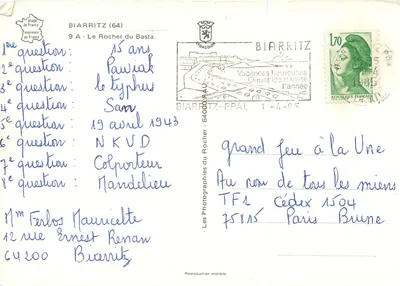 Biarritz - O Rocher du Basta — Fotografias do Rocher, 64000 Biarritz — Verso