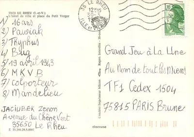 Le Rheu — widok ratusza i placu Petit Verger — Combièr Imprimeur Mâcon — Rewers