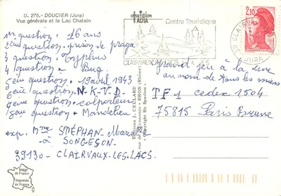 Ogólny widok i jezioro Chalain — Clairvaux-les-Lacs (Jura) — Wydawnictwo J. Cella — nr U.275 — Rewers
