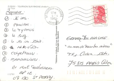 Torre da Torre — Tournon-sur-Rhône (Ardèche) — Éditions Spadem, n° D.39201 — Verso