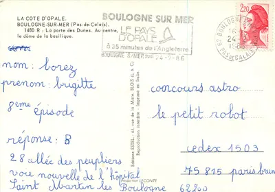 Boulogne-sur-Mer — A porta das Dunas e o dômer da basílica — Éditions Estel — Verso