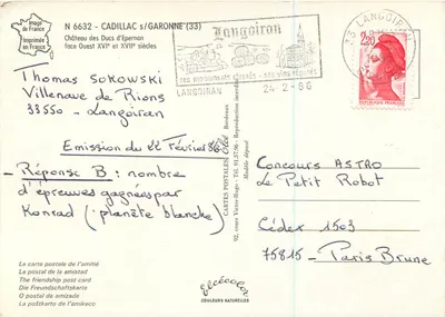 Castelo de Cadillac — Cadillac — Impressa na França N 6632 — Verso