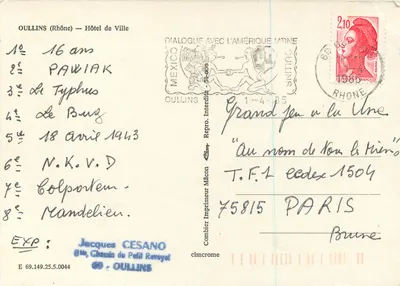 Oullins — Hotel de Ville — Editore Combière — Verso