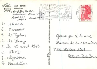 Vale de Ossau — Carta postal turística — Les Éditions Roland — Verso