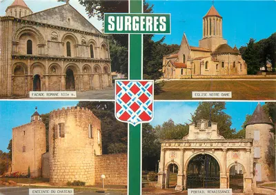 Surgeres — Facha romana do século XI, Igreja Nossa Senhora, Enceinte do castelo, Portal renascentista — Artaud Frères, N° 103