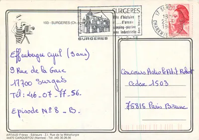 Surgeres — Facha romana do século XI, Igreja Nossa Senhora, Enceinte do castelo, Portal renascentista — Artaud Frères, N° 103 — Verso