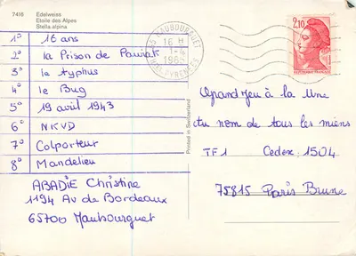 Edelweiss — Estrela das Alpes — Stella alpina — editor não visível — Verso