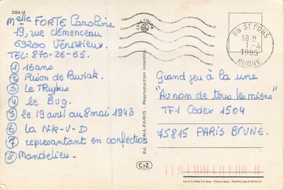 Dziewczyna pisząca piórem — ilustracja Constanzy — Wyd. LYNA-PARIS — Rewers