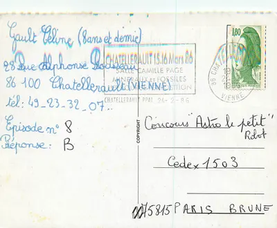 Peixe azul — cena submarina — Concurso 'Astro le petit' em Châtellerault (Vienne) 1986 — Verso
