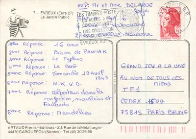 Ogród Publiczny — Evreux (Eure 27) — Artaud Frères - Z.I. Rue de la Métallurgie - Nantes — Rewers