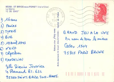 Hôtel de Ville — Saint-Brice-sous-Forêt — Edições d'art Yvon — Verso