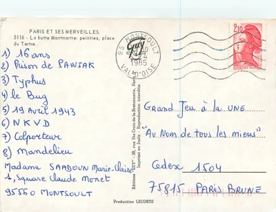 Montmartre — Place du Tertre — Wydawnictwo GUY, n° 75815 — Rewers