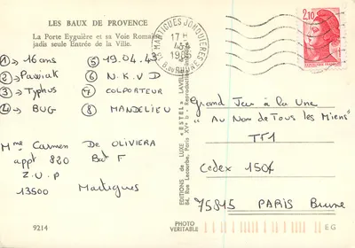 Les Baux-de-Provence — La Porte Eyguière et sa Voie Romaine — Éditeur Estel, n° 9214 — Verso