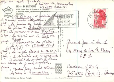 Brest - Grande Porto de Guerra e Comércio, o Monumento aos Mortos e os Jardins — Éditions Y. R. Caudal, n° 2134 — Verso
