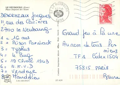 Praça Dupont em Le Neubourg (Eure) — editor Cing, n° de série 3.61.80.0025 — Verso