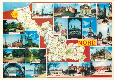 Het Noorden — Antieke ansichtkaart met uitzicht op Dunkerque, Lille, Douai, enz. — Uitgaven PONCHET, n°59