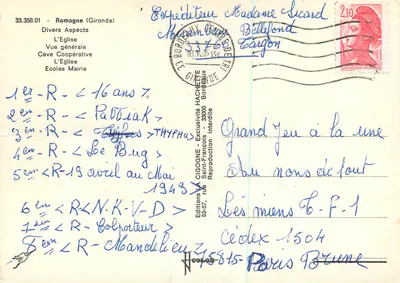 Romagne (Gironde) — Lembrete de Romagne — Edições La Cigogne — Verso