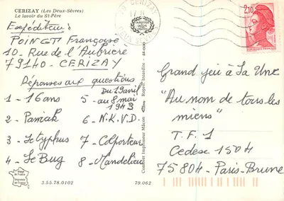 O lavatório do St-Père — Cerizay (Les Deux-Sèvres) — Imprimeur Mâcon — Verso