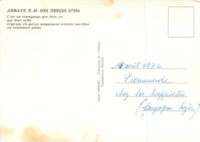 Trappe Notre-Dame-des-Neiges — Abpaja Neiges — wydawca nieznany, numer seryjny 07590 — Rewers