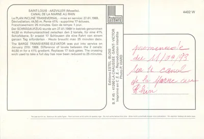 Plano inclinado de Saint-Louis-Arzviller — Editor Estel, n° 4402 W — Verso