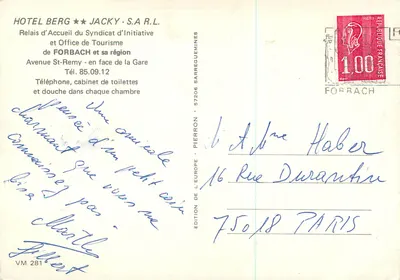 Hotel Berg — Forbach — Champigneulles — editor Edition de L'Europe, n° VM 281 — Reverso