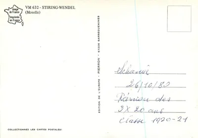 Stiring-Wendel — vista panoramica, editore Pierron, n° VM 632 — Verso