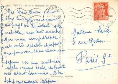 Fontaine du Peyra — Vence — Ausgabe LA CIGOGNE — Rückseite