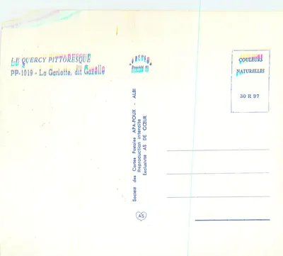 La Carlottte, zwana Gazelle — Quercy pittoresque — Société des Cartes Postales APA-POUX, ALBI — Rewers