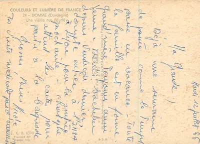 Dommé (Dordogne) — Uma velha rua florida — Edições Jean-Jaurès, Paris — Verso