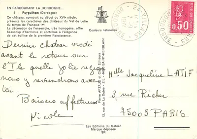 Castelo de Puygilhem — Dordogne — Éditions du Gabier — Verso