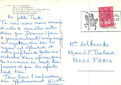 Sarlat (24) - Place de la Liberté et l'Hôtel de Ville — Éditions RENE - 24 MARS 65 - L'ISLE (Dordogne) — Verso