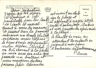 Falisy Morgat i Aber — Północna Francja w kolorach, wydawnictwo Art Jos, n° MX 2345 — Rewers