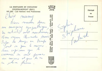 CROZON-MORGAT — As falésias em direção a Postolonec — Edições JOS, MX 205 — Verso