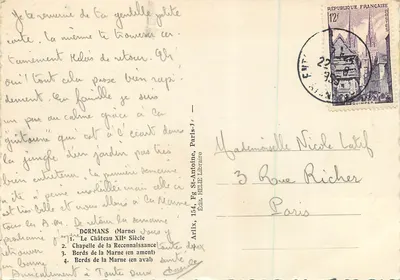 Dormans — Castelo, capela, margens do rio Marne — Ed. Hélie, Paris — Verso