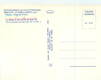 St-Cirq-Lapopie — Pierwszy wieś Francji — Społeczność Karty Pocztowych APA-POUX — Rewers