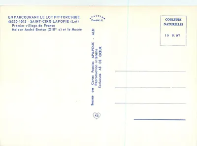 Saint-Cirq-Lapopie — Primeiro vilarejo da França — Sociedade das Cartas Postais APA-POUX — Verso
