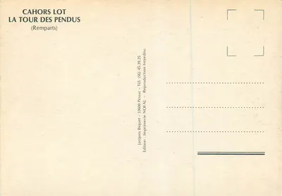 Cahors Lot — A Torre dos Pendurados (Muralhas) — Jacques Biquet, edição NOFAL — Verso