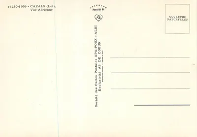 Cazals (Lot) — Vista aérea — Sociedade das Cartas Postais APA-POUX - ALBI — Verso