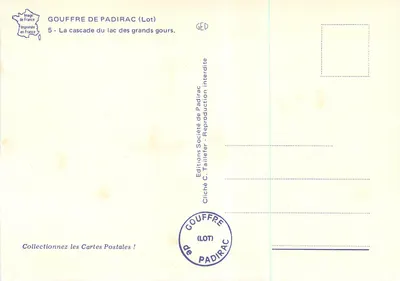 Gouffre de Padirac (Lot) — Cascade du lac des grands gours — Wydawnictwo C. Taillefer — Rewers