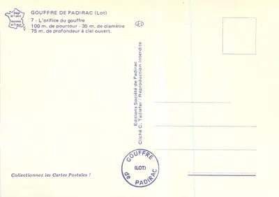 Gouffre de Padirac (Lot) — otwór w jaskini — Wydawnictwo C. Taillefer — Rewers