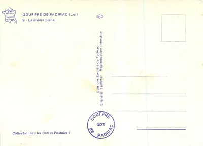 Gouffre de Padirac (Lot) — Widok rzeki płaskiej — Wydawnictwo C. Taillefer — Rewers